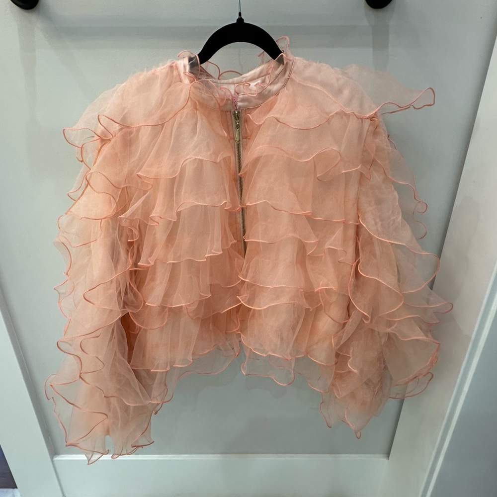 Eva Franco Ruffled Organza Bomber Jacket, Size 12, Pink